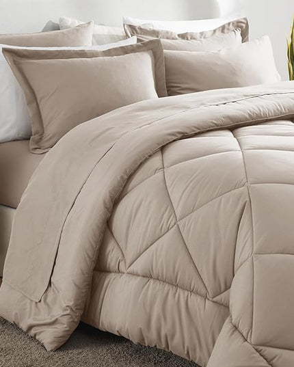 CozyLux Queen Comforter Set Linen - Bed in a Bag Queen Size 7 Pieces, Luxury Soft Bed Set for All Seasons, Bedding Set with Down Alternative Comforter, Sheets, Pillowcases & Shams