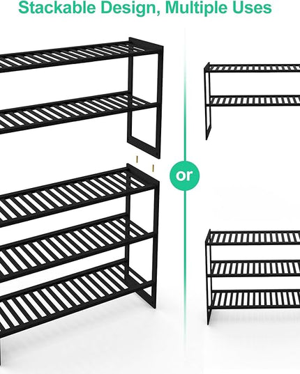Shoe Rack Bamboo 5 Tier Shoe Organizer, Storage 20-25 Pairs for Closet Entryway, Stackable Large Tall Shoe Shelf Holder Stand Cubby for Door Hallway Bedroom Garage
