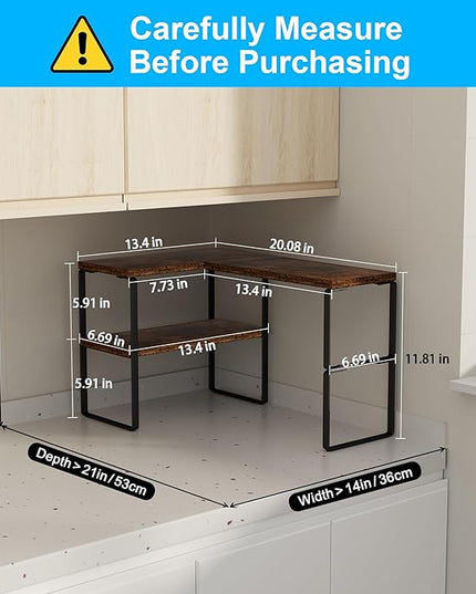 Golener Countertop Organizer Corner Shelf, 2-Tier Adjustable Stackable Corner Shelves for Kitchen, Spice Rack, Coffee Area, Over Sink, Bathroom, Dresser Table, Corner Counter Shelf Stand, Rustic Brown