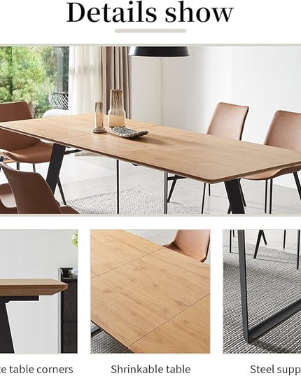 ZckyCine 63"-79" Extendable Rectangular Dining Table, Oak Color, 6 Seats