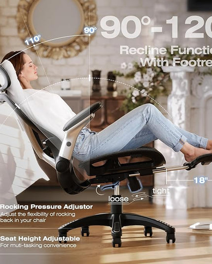 ELABEST X100 Ergonomic Office Chair with Footrest, Big and Tall Home Desk Chair with 5D Flip-Up Arms, Adjustable 3D Lumbar Support,High Back Rolling Computer Chair, Swivel Mesh Chairs (Midnight Mist)