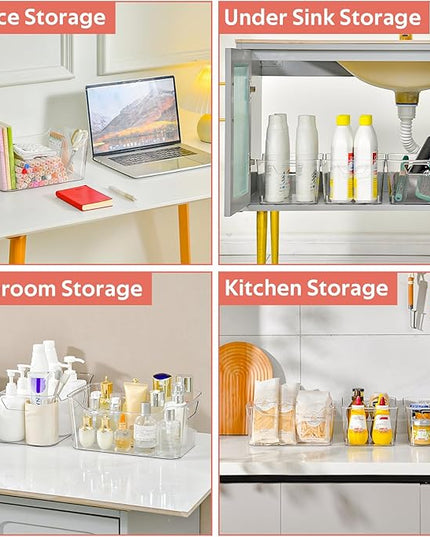 Clear Plastic Storage Bins - 12 Pack Pantry Organizers and Storage,Large Clear Pantry Organizer Bins, Plastic Containers with Handle for Kitchen,Freezer,Cabinet,Closet,Bathroom Under Sink