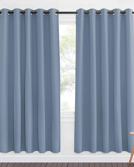 NICETOWN Blackout Doorway Curtain Room Darkening - Window Treatment Thermal Insulated Solid Grommet Vertical Drape for Bedroom/Living Room (Stone Blue, 1 Panel, 66 by 72 Inch)