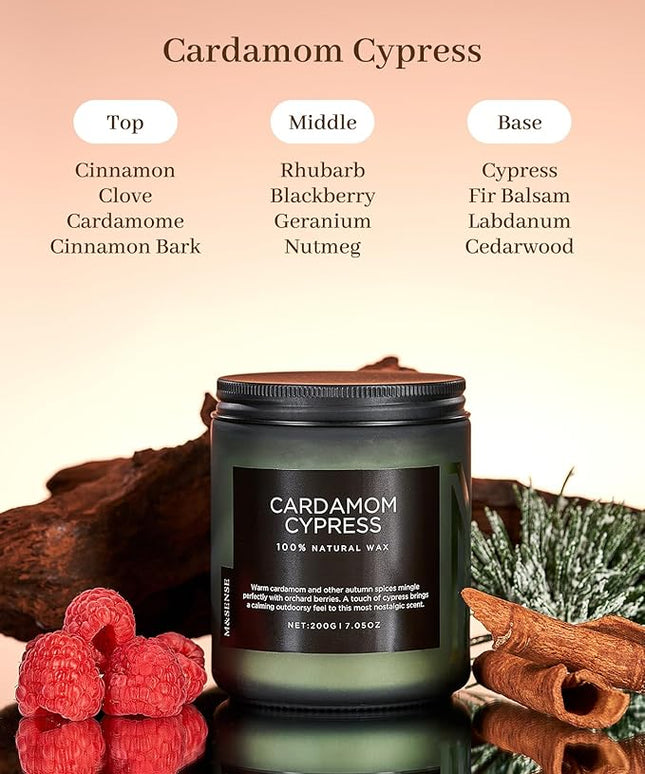 M&SENSE Cardamon & Cypress Single Cotton Wick Natural Soy Wax Autumn Fragrance Candle for Home Decor, Fall Scented Gift for Holiday 7.05oz 50 Hours Burn Clean Non Toxic Candle