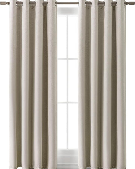 100% Blackout Natural Linen Curtains 84 Inch Length 2 Panels Set for Bedroom, Noise Reducing Thermal Insulated Lightweight Completely Blackout Grommet Drapes, Natural, W52 x L84, 2 Panels