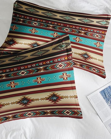 Comforter Set Twin Size, African Tribal Ethnic 5 Pcs Bedding for Kids and Adults, Mexican Moroccan Aztec Bed Sheet Sets with Fitted Sheet Pillowcase & Sham for Bedroom Bed Decor