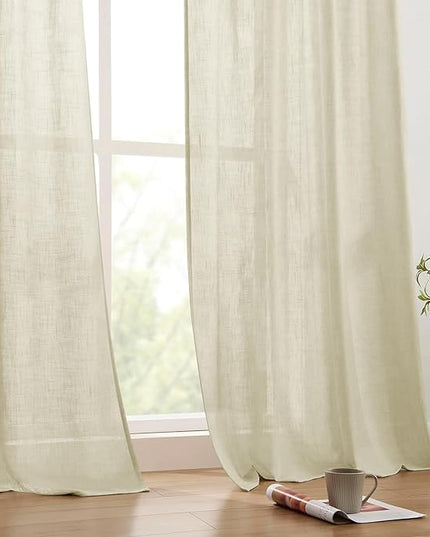 Joydeco Linen Curtains 96 inches Long 2 Panels Set,Light Filtering Curtains for Living Room Bedroom, Window Long Drapes with Rod Pockets Back Tab (W52 x L96 Inch, Natural)