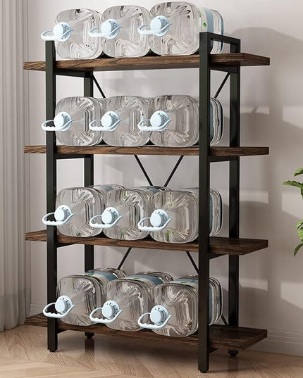 4 Tier Bookshelf Solid Wood Bookcase and Book Shelves Wood and Metal Shelving Rustic Open Bookshelf Office,Distressed Brown (AY-02-4Tier)