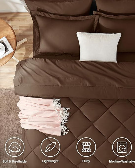 CozyLux Full Size Comforter Sets Brown - 7 Pieces Bed in a Bag Full, Luxury Soft Bed Set for All Seasons, Bedding Set with Down Alternative Comforter, Sheets, Pillowcases & Shams