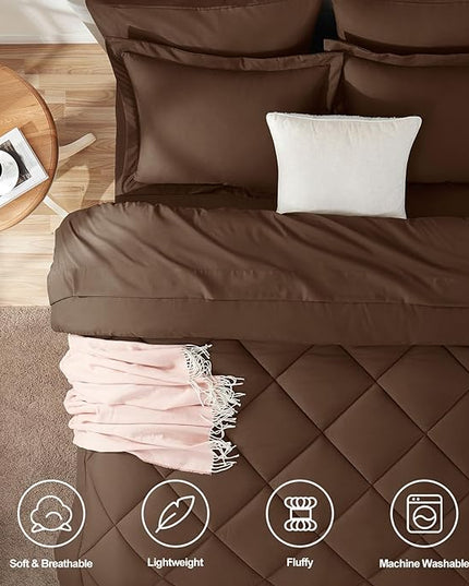 CozyLux Queen Comforter Set Brown - Bed in a Bag Queen Size 7 Pieces, Luxury Soft Bed Set for All Seasons, Bedding Set with Down Alternative Comforter, Sheets, Pillowcases & Shams