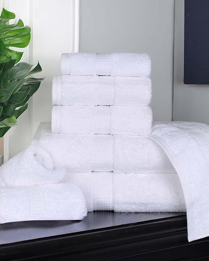 Superior Egyptian Cotton Pile 8 Piece Towel Set, Includes 2 Bath, 2 Hand, 4 Face Towels/Washcloths, Ultra Soft Luxury Towels, Thick Plush Essentials, Guest Bath, Spa, Hotel Bathroom, White