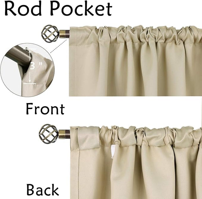 BGment Black Out Curtains 48 Inch Long for Cafe - 34 x 48 inch Blackout Curtains Thermal Insulated Room Darkening Rod Pocket and Back Tab Drapes for Kitchen/Bedroom, 2 Window Panels, Beige