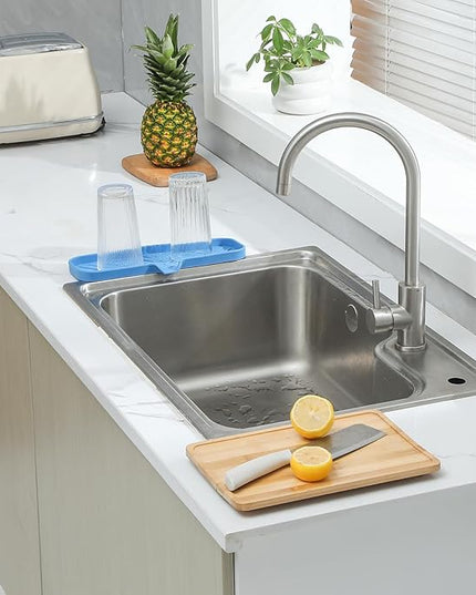 Silicone Bathroom Soap Dishes with Drain Spout-Bathroom and Kitchen Sink Organizer,Sponge Holder,Dish Soap Tray,Perfect for Dispenser,Scrubber,Bottle,Cup on Sink or Counter-Lichen Blue 12"×4"