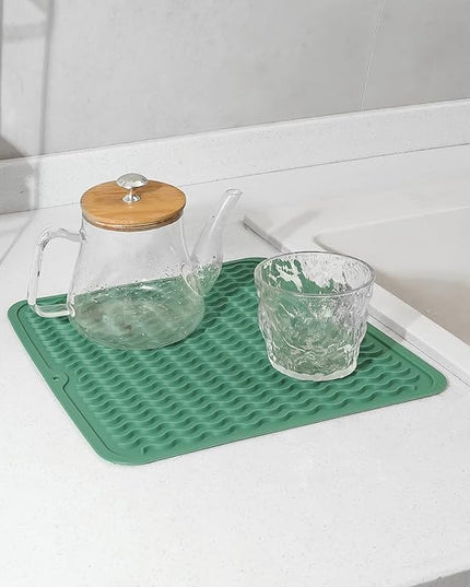 Silicone Dish Drying Mat for Multiple Usage,Easy clean,Eco-friendly,Heat-resistant Silicone Mat for Kitchen Counter or Sink,Refrigerator or Drawer liner Green M 12 inches x 12 inches