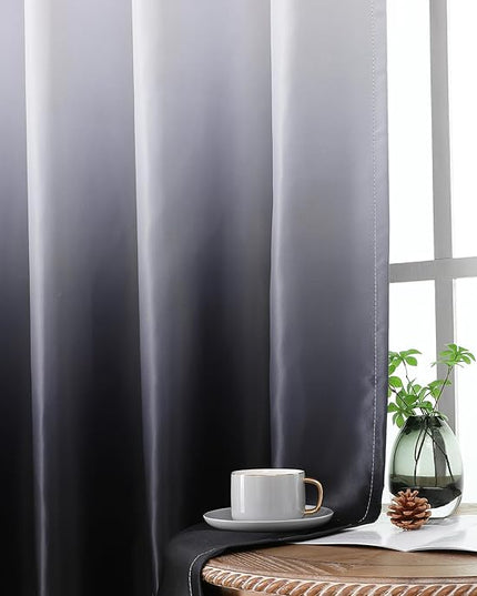 Estelar Textiler Ombre Black out Curtains 96 Inches Long for Bedroom, Gradient Black and Greyish White Grommet Thermal Insulated Blackout Window Drapes for Living Room/Large Window,2 Panels,52x96 Inch