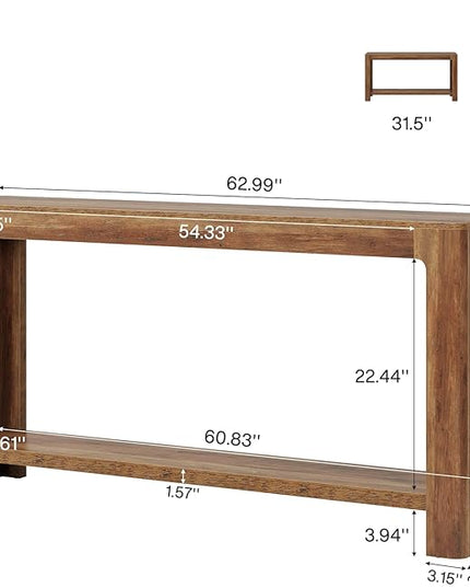 Tribesigns 63 Inch Entryway Console Table, 2-Tier Farmhouse Narrow Sofa Table Behind Couch, Accent Entrance Console Furniture for Entryway, Foyer, Hallway, Rustic Brown