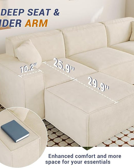 Cloud Couch Sectional, Comfort Chenille Boneless Couch for Living Room, Memory Foam Deep Seat Modular Sectional Sofa Compression Floor Sofa, No Assembly Required