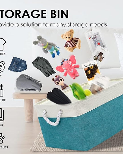 TheWarmHome Storage Bins - Large 3 Pack 15.7x11.8x8.3 in Fabric Storage Baskets for Organizing Shelves | Large Basket Closet Organizer for Home Decor Shelf Baby Toy Laundry (White & Green)