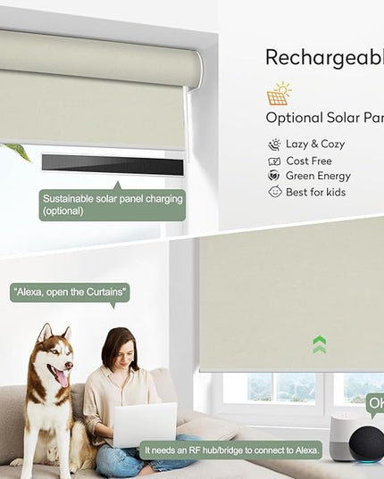 ZSHINE Motorized Blackout Window Blinds Customize Width (23-95 Inches) Remote Control Wireless and Rechargeable Roller Shades Blinds for Windows, Home, Office, Hotel, Club, Restaurant(82010J)