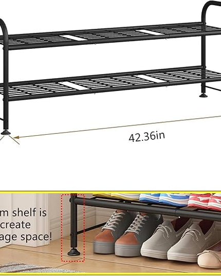 LINZINAR Shoe Rack 2 Tier Storage Organizer for Closet Entryway Metal Black