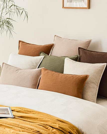 Foindtower Pack of 2, Decorative Linen Soild Throw Pillow Covers Soft Accent Cushion Case Boho Farmhouse Neutral Pillowcase for Couch Sofa Bedroom Living Room Home Decor 22 x 22 Inch Reddish Brown