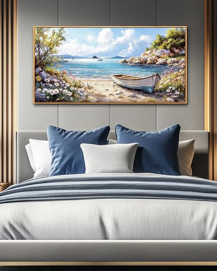 PHAOHUAXM Large Canvas Wall Decor For Living Room Wall Art For Bedroom Office Wall Decorations Print Marine Landscape Wood Framed Paintings Artwork Mural Stretched and Framed Beach Posters 24"X48"