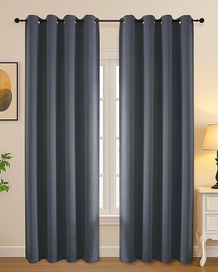 Simplebrand Grey Curtains for Bedroom Living Room 90 Inches Long 2 Panels Set, Room Darkening Thermal Insulated Curtains & Drapes, Solid Grommet Noise Reducing Window Treatment, W50 x L90 Inch