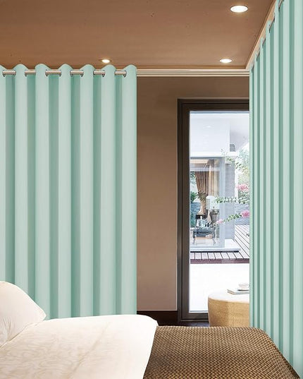 Yakamok Extra Wide Blackout Curtain for Sliding Glass Door, Grommet Thermal Insulated Room Divider Curtain 100W x 84L inch, Room Darkening Patio Curtain,8.3ft Wide x 7ft Tall, 1 Panel,Aqua