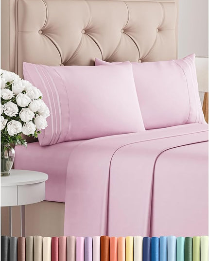 King Size 4 Piece Sheet Set - Comfy Breathable & Cooling Bed Sheets Set - Hotel Luxury Bedding for Women, Men, Kids, Teens, Boys & Girls - Deep Pockets, Soft and Wrinkle Free - Oeko-Tex - Light Pink