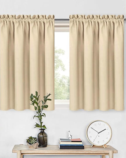 DWCN Beige Room Darkening Curtains for Kitchen/Bedroom, 60 x 36 inches Long - Energy Saving Window Drapes for Nursery with Rod Pocket, Set of 2 Panels