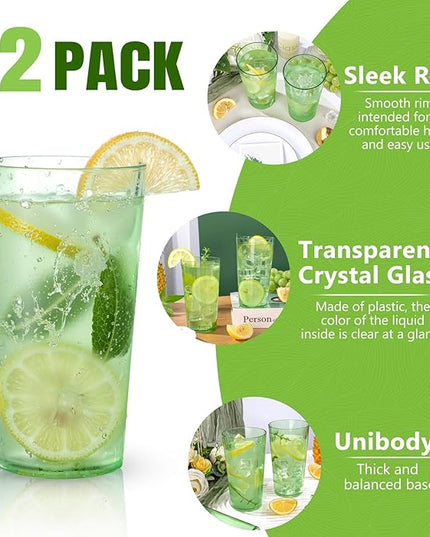 Liacere Plastic Drinking Glasses (Set of 12) 18oz Highball Green Reusable Plastic Glasses Colors，Kitchen Water Glasses Cup, Bar Tumbler Glassware Set for Beer, Juice, Cocktail, Whiskey, Milk