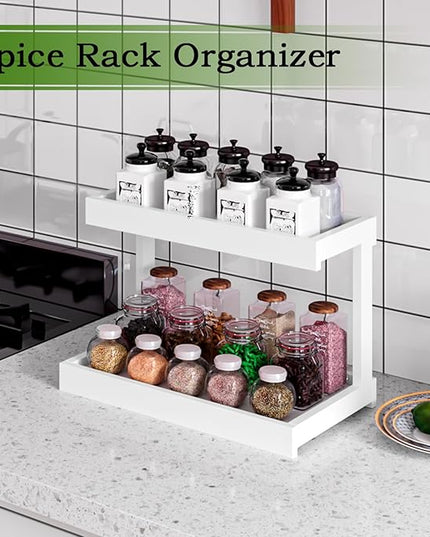 MARTY 2 Tier Spice Rack Organizer for Countertop, 15.8''L White Coffee Station/Bathroom Organizer Countertop, Counter Shelf Desktop Storage Organizer for Kitchen, Bedroom, Office