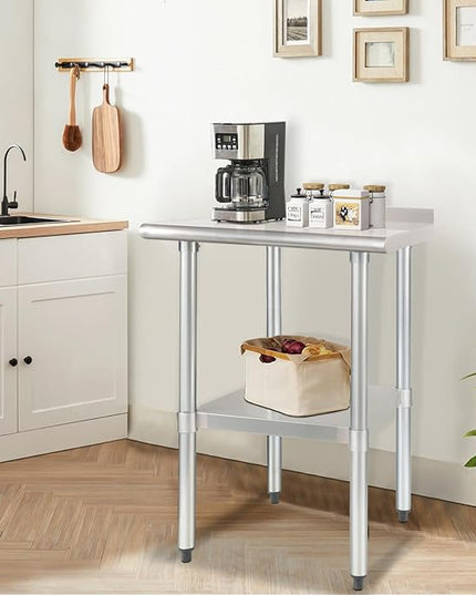 HARDURA Stainless Steel Table Prep Work Table 24 x 24 Inches NSF Heavy Duty Commercial with Undershelf and Backsplash for Food Prep