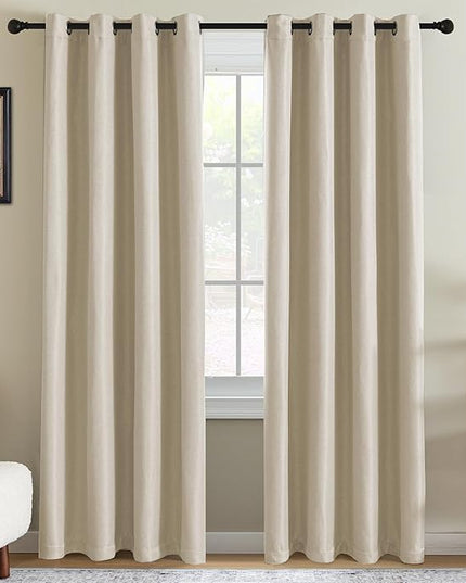 H.VERSAILTEX 90% Blackout Linen Curtains 84 Inches Long for Bedroom/Living Room Thermal Insulated Grommet Curtain Drapes Primitive Textured Burlap Effect Window Drapes 1 Panel - Heather Sand/Black
