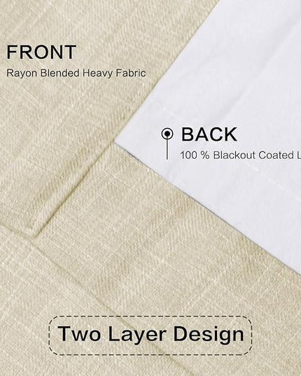 IVAPUPU Cream Beige Pinch Pleated Full Blackout Linen Curtains for Bedroom, Black Out Curtains 102 Inches Long for Living Room Darkening Thermal Insulated Neutral Pleat Drapes with 16 Hooks, 2 Panels