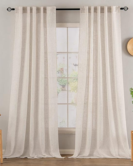 MIULEE Natural White Linen Curtains 92 Inch Length 2 Panels for Bedroom Living Room, Soft Thick Linen Textured Window Drapes Semi Sheer Light Filtering Back Tab Rod Pocket Burlap Look Decor