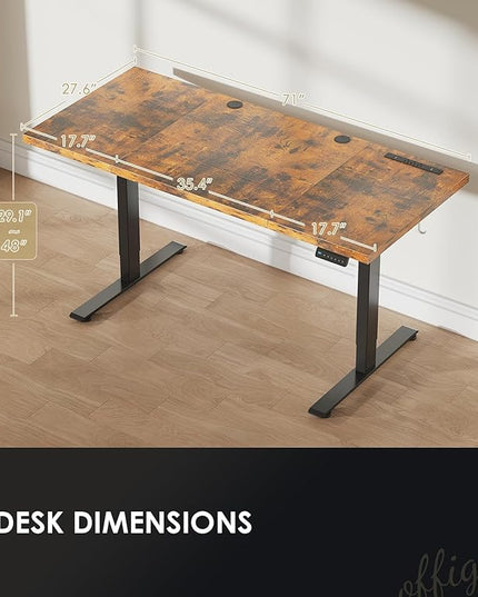 OffiGo Electric Standing Desk with 3-Piece Board, 71 Inch Height Adjustable Large Desk with Power Outlets, Sit Stand Table, Writing Computer Desk for Home, Office, Workstation, Rustic Brown