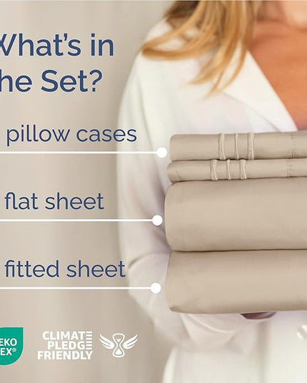 Full Size 4 Piece Sheet Set - Comfy Breathable & Cooling Bed Sheets Set - Hotel Luxury Bedding for Women, Men, Kids, Teens, Boys & Girls - Deep Pockets, Ultra-Soft and Wrinkle Free - Oeko-Tex - Cream