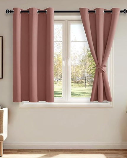 JIUZHEN Dried Rose Blackout Curtains with Tiebacks Thermal Insulated, Light Blocking and Noise Reducing Grommet Curtains for and Living Room, Set of 2 Window Curtain Panels, 42 x 54 Inch Length
