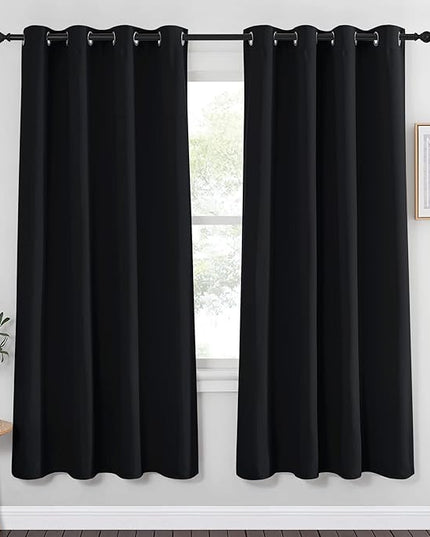NICETOWN Blackout Curtain Panel 72 inches - Light Reducing Thermal Insulated Solid Grommet Blackout Curtain/Panel/Drape for Living Room (Sold as 1 Panel, 52 inches Wide, Black)