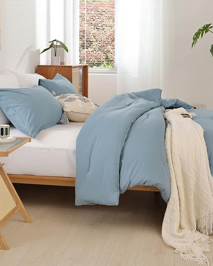ROSGONIA Comforter Full Size for Boys Teen Girls Dusty Blue, 3pcs (1 Boho Comforter & 2 Pillowcases), Lightweight Dorm Bedding Soft All Season Bed Set