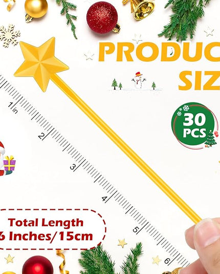 30 Pcs Christmas Drink Stirrers Xmas Stir Stick Holiday Coffee Swizzle Stick Reusable Plastic Hot Cocoa Bar Chocolate Decoration Cocktail Mixer(Christmas Star,Yellow)