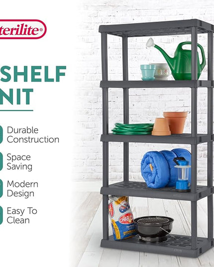 Sterilite 2-Pack 5 Shelf Unit, Heavy-Duty Shelving Storage Rack for Home and Garage, Gray - Multipurpose Plastic Organizer Shelves for Smart Organization