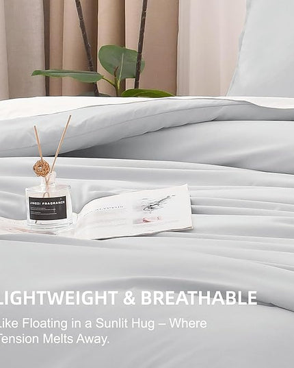 Litanika Light Grey Comforter California King Size, 3 Pieces Cal King Lightweight Solid Bedding Comforter Set, All Season Fluffy Bed Set (104x96In Comforter & 2 Pillowcases)