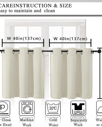 Simplebrand Natural Short Kitchen Curtains 24 Inch Length 2 Panels Set, Small Windows Room Darkening Curtain for Bathroom, Cabinet, Basement, RV Camper, Thermal Insulated Short Drapes, 40 x 24 Inch