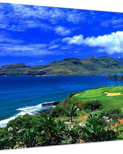 chenchenArt Lagoons Golf Course Wall Art for Living Room Bedroom Bathroom Home Decoration Hawaii Ocean Golf Course Picture Poster Canvas Prints Modern Artwork Framed Ready to Hang(28''H x 44''W)