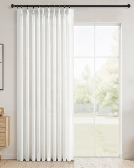 Topfinel 84 Inches Long Pinch Pleated Semi Sheer Curtains,White Linen Blended Light Filtering Window Curtains 108 Length for Living Room Bedroom Pinch Pleat Drapes with Hooks 1 Panels 60" Wx84 L
