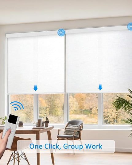Motorized Blinds with Remote Cordless Automatic Motorized Shades Custom Blinds for Windows Smart Curtains Compatible with Alexa Google Home(Light Filtering Cloud White,W30 x H72in)