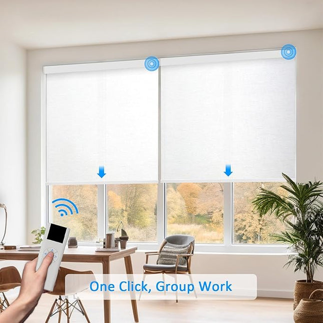 Motorized Blinds with Remote Cordless Automatic Motorized Shades Custom Blinds for Windows Smart Curtains Compatible with Alexa Google Home(Light Filtering Cloud White,W68 x H72in)
