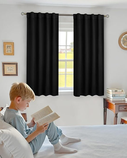 BGment Cafe Curtains 24 Inch Length for Half Window - 34 x 24 inch Short Black Out Curtains Privacy Thermal Insulated Rod Pocket and Back Tab Small Drapes for Kitchen/Bathroom, 2 Panels, Black